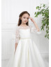 Ivory Lace Satin Handmade Pearl Belt Flower Girl Dress